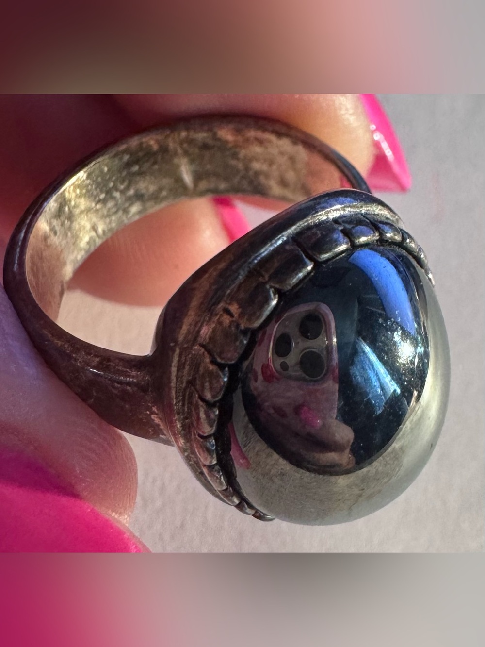 Silver Hematite Oval Dome Ring in Silver size 7.5